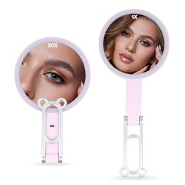 Kosmetikspiegel mit Beleuchtung 1/20-fach Vergrößerungsspiegel mit Licht Doppelseitige Schminkspiegel Dimmbar Tischspiegel Reisespiegel Kosmetik Spiegel für Reise Geschenke für Frauen (20X Rosa)