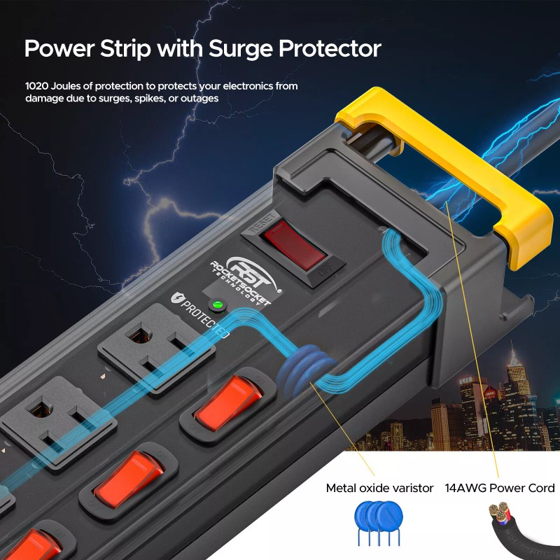 CRST 12 Outlets Power Strip Surge Protector with Individual Switches