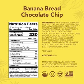 ALOHA Organic Plant Based Protein Bars - Banana Bread Chocolate Chip - 12 Count, 1.9oz Bars - Vegan Snacks, Low Sugar, Gluten-Free, Low Carb, Paleo, Non-GMO, Stevia-Free, No Sugar Alcohols