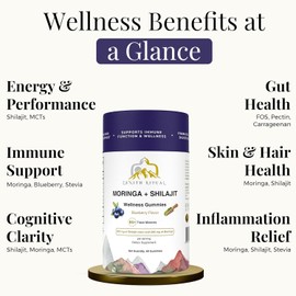 ZENITH RITUAL Shilajit and Moringa Gummies Blueberry Flavor – Boost Energy, Focus & Vitality – 75% Fulvic Acid – 100% Vegan, Gluten-Free, No Added Sugar – 60 Gummies