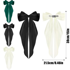KXF 3 PCS Big Bow Hair Clip Long Silky Satin Ribbon Hair Clips Gift for Women Girls Lady Decorative Hair Barrettes Women Hair Fastener Wedding Hair Claws Ponytail Holder Hair Bow for Womens