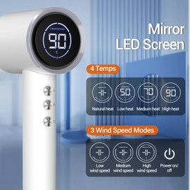 DRSPEE High-speed Ionic Hair Dryer with Diffuser, 1600W, LED Display, Portable for Travel & Home Salon - White