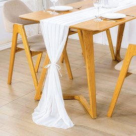 HMTEKPJ 10ft White Chiffon Table Runner 28x118 Inches Boho Rustic Romantic Wedding Table Lines Sheer Bridal Shower Birthday Party Table Decorations