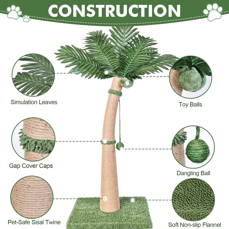 Palm Tree Cat Scratching Post, 36'' Cat Scratcher Post with