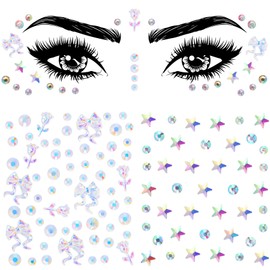 OIIKI 2 Sheets Star Face Eye Stickers, Acrylic Makeup Rhinestone Face Jewels Stickers, Star Crystal face Gems, 2 Styles Rhinestone Tattoos for Women for Party, Festival