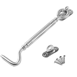 byou Storm Hook, Gate Hook, Stainless Steel, Multi-Purpose Hook Eyelet for Shed Gate, Garage, Door, Windows Cabin, 8 Inch
