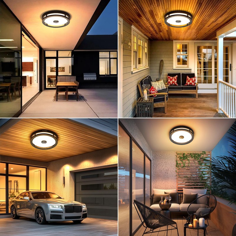 Slypadan Outdoor Motion Sensor Flush Mount LED Light, 12" Dusk