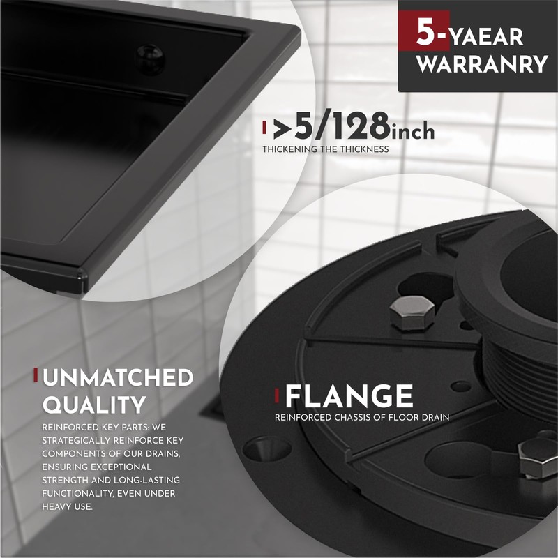 WEBANG 4 Inch Square Shower Drain Black Floor Drain with