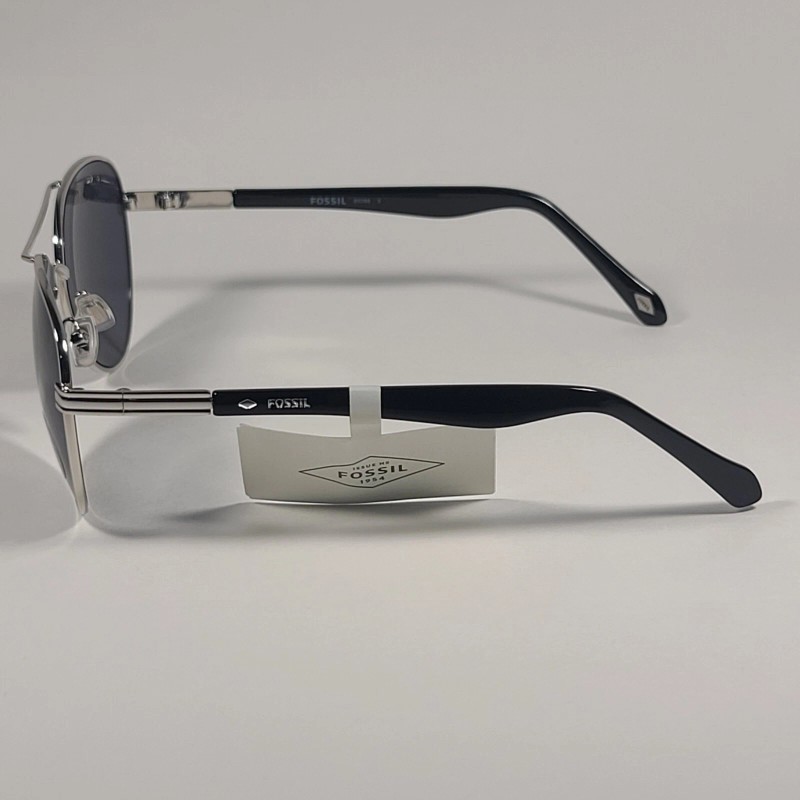 Fossil FM146 Men's Pilot Style Sunglasses Silver Black Frame Solid