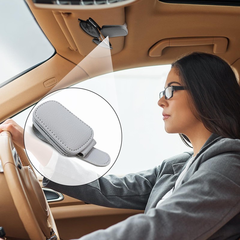 Dirvcp 2-Pack Magnetic Leather Car Sun Visor Organizer - Universal