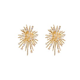 Exquisite Gold Rhinestone Firework Stud Earrings for Women,Colored Vintage Zircon Statement Earrings,Charming Wedding Brides Bridesmaids Jewelry Accessories, Large, Alloy Steel, No Gemstone