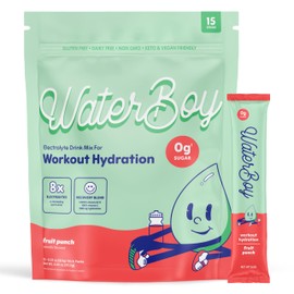 Waterboy Workout Hydration | 2,960mg Sugar Free Electrolyte Powder Packets | L-Glutamine + Vitamins | No Sugar, All Natural, Gluten Free | 15 Drink Stick Mixes (Fruit Punch)