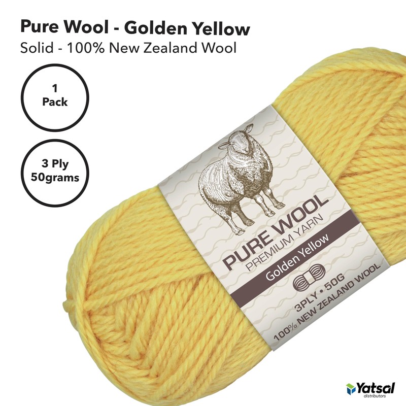 Yatsal 3-Ply Pure Wool 50 g, Golden Yellow