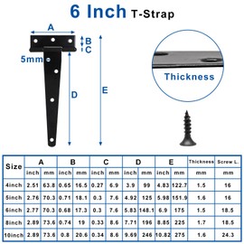 YuGtcen T Hinge, 4 Pcs 6-inch Door Hinges Outdoor Heavy Duty Hinges Gate Hinge Shed Hinges Hinge Strap Barn Door Hinges Fence Hinge (4pcs, 6 inch)