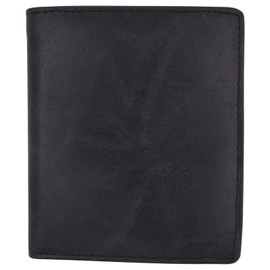 MARSHAL Mens RFID Blocking Bifold Hipster Hunter Leather Euro Credit Card ID Wallet (Black)