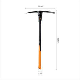 Fiskars Pro IsoCore Dual-Ended Pickaxe and Hoe – 36-Inch Shock-Absorbing Handle – Durable Forged Steel for Digging and Cultivating - Orange/Black