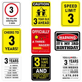 WERNNSAI 3rd Birthday Party Decorations - 9PCS 3rd Birthday Banner Centerpieces Signs Card for Boy Girl Baby 3rd Birthday Supplies Happy Three Birthday Picture Props Wall Window Decor