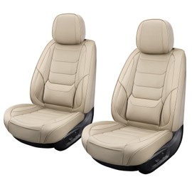 hoozoom Leather Front Car Seat Covers Breathable Seat Covers Waterproof Seat Protectors Universal Fit for Most Automotive Cars SUV Trucks Van (Beige, Front Pair)