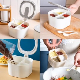 Contenedor cocina Multiusos con 4 Compartimentos, Tapa Transparente, Incluye Cuchara, para Especias, Semillas y Cereales                              