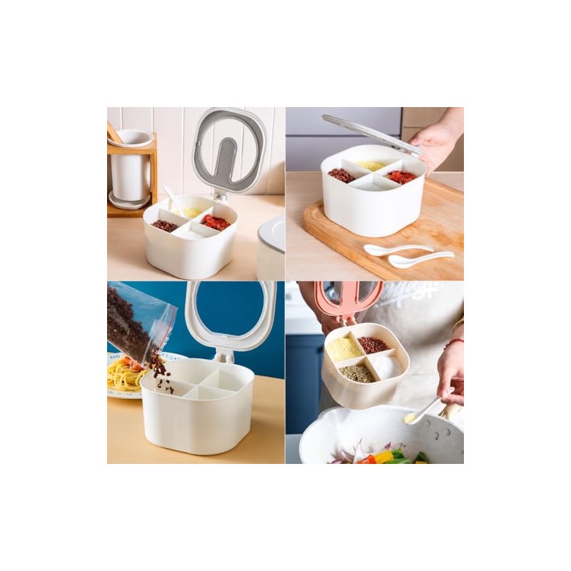 Contenedor cocina Multiusos con 4 Compartimentos, Tapa Transparente, Incluye Cuchara,