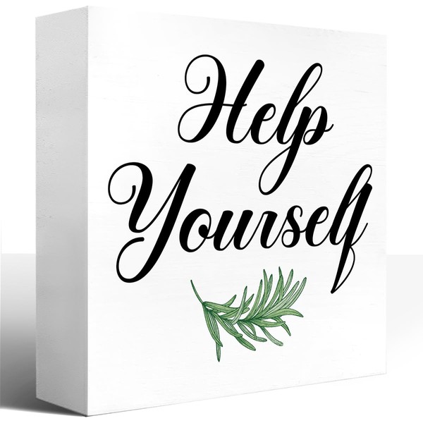 LVQHI Welcoming Rosemary Wooden Box Sign With Help Yourself, Buffet