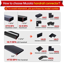 Muzata HL11 LED Handrail Accessories - 2Pack Aluminum Extension Connector 100mm High Strength POM Handrail Fittings Black Powder Coated, HA20