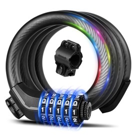 KEYSTP Bike Lock Cable, Up to 15mm Thicker Steel Cable, High Security 5-Digit Resettable Combination Anti-Theft, with Mounting Bracket for Bikes and Scooters（Black