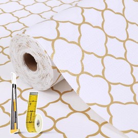Shelf Drawer Liners for Kitchen Cabinets Non Adhesive Drawer Liner Thickened Refrigerator Liner Gold Quatrefoil Strong Non-Slip Paper for Tool Box with Knife and Tape Measure,11.8 x 354.3 Inches
