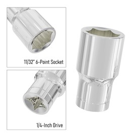 FOCMKEAS 2Pcs 11/32 Inch Shallow Socket, 1/4 Inch Drive, 6-Point, SAE, Heat Treated CR-V Steel Imperial Short Stubby Sockets, Full Polishing, 1 Inch Length