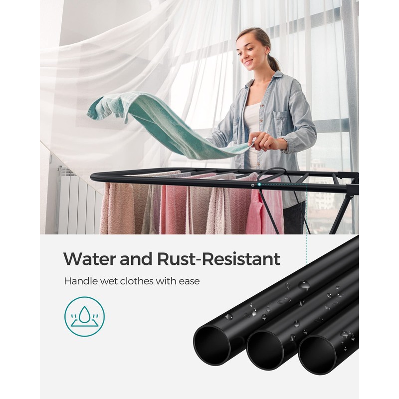 SONGMICS Clothes Drying Rack, Foldable 2-Level Laundry Drying Rack, Free-Standing