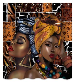 hipaopao African Woman Boho Theme Fabric Shower Curtain Sets Bathroom Decor with Hooks Waterproof Washable 60 x 72 inches Brown Black