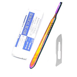OdontoMed2011 10 Sterile #20 Disposable Scalpel Blades with Free #4 Scalpel Knife Handle Multi Titanium Rainbow Color Dental