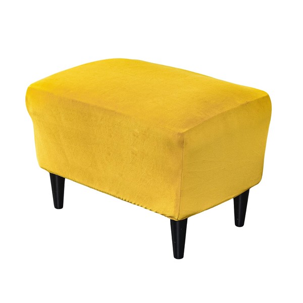 PENDEJATO Stretch Ottoman Covers, Velvet Ottoman Slipcover Rectangle Storage Stool Cover Footstool Slipcover for Living Room Furniture Protector (Yellow)