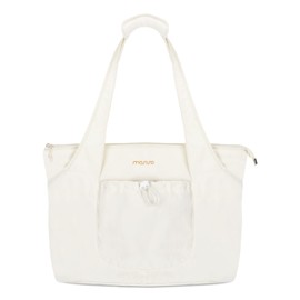 MOSISO Canvas Beach Tote Bags for Women, Large Capacity Canvas Laptop Tote Bag, Carrying Large Beach Pool Bag with Zipper & Pockets & Back Belt for Travel, Work, Gym, Vacation, Office, College, Beige