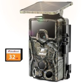 usogood 4k 48MP Trail Camera Solar Powered Trail Cam,Game Cameras with Night Vision Motion Activated Waterproof,Hunting Camera Built in Lithium Battery for Wildlife Monitoring with 32GB Memory Card