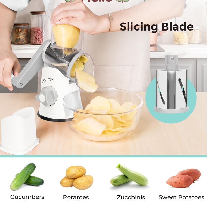 X Home Rotary Cheese Grater for Kitchen, Shredder with 3