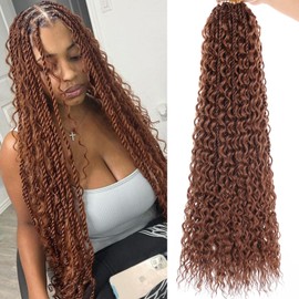 RuiYok 24 Inch Boho Island Twist Hair with Curls 9 Packs Brown Senegalese Twist Crochet Braids with Curly Ends Pre Looped Bohemian Soft Twist Braids for Black Women Long Braiding Hair Extensions 30#