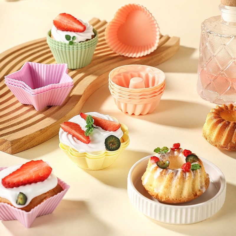 YASYU 5Pcs Silicone Baking Cups Muffin Liners, Reusable Baking Cups