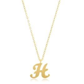 MAX + STONE 10k Yellow Gold Small Script Initial Letter H Pendant Necklace for Women Adjustable Chain Size 16 to 18 inches with Spring Ring Clasp