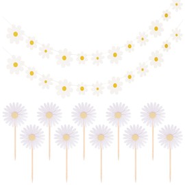 2 Daisy Pull Banners with 10 Daisy Inserts, Banner Decorations, Floral Decorations for Birthdays, Bachelor Parties, Weddings, Anniversaries, Graduations