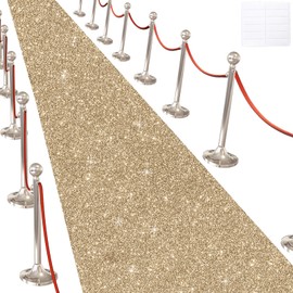 Glitter Carpet Runner for Party -200 GSM Thickness Non-Woven Fabric Runner Rug with Adhesive Tape, Hollywood Carpet for Event, Aisle Runner for Wedding Ceremony (Glitter Champaign Gold, 2.6FTx15FT)