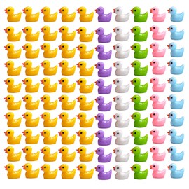 150 Pieces Mini Resin Duck Miniature Figures Micro Fairy Garden Landscape Aquarium Dollhouse Ornament Potted Plants Decoration DIY Slime Charms for Christmas Birthday Party (100Yellow+50Multicolor)