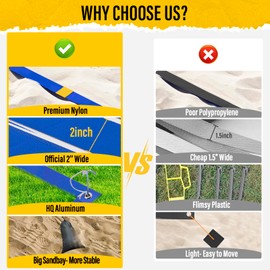 DDVLG Beach Volleyball Lines for Sand or Grass, 2inch Sand Volleyball Boundary Lines for Beach Court 26.3'x52.6' [Doubles 2V2], Highly Visible, All-Weather, with Metal Anchors & Sand Bags - Blue