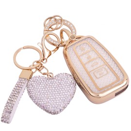 Meruns for Toyota key fob cover with Diamond Bling Keychain, Car Accessories Key holder Shell Full Protection for 2018-2024 Highlander RAV4 Camry Avalon C-HR Corolla GT86,Gold Clear