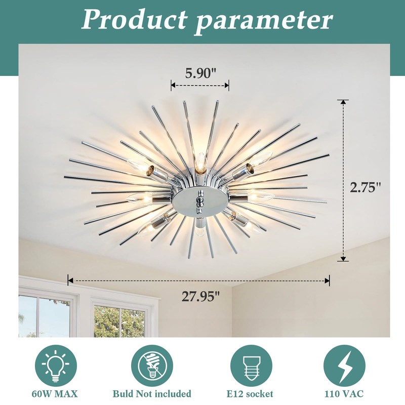 ZGLAOJT Semi Flush Mount 8 Light Ceiling Light Modern Metal