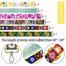 6 Pieces Purse Straps Replacement Crossbody Straps for Purses Guitar Strap Purse Replacement Straps for Handbags (Flower Style)