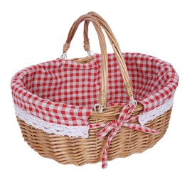 Wicker Picnic Basket, Natural Wicker Basket with Handle, Handy Wicker Shopping Basket, Picnic Basket, Wicker Basket with Handle, Picnic Basket, for Outdoor Picnic Camping