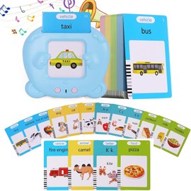 MCSWSEE Juguetes de Aprendizaje con Tarjetas Flash Parlantes, Lectura Bilingüe en Español e Inglés, Juguetes Regalo de Cumpleaños (255 Tarjetas, 510 Palabras【Azul】, Universal)