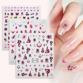 QIUTIMIY 3 Sheets Nail Art Stickers Decals Self-Adhesive 5D Embossed Nail Design Supplies Accessories(Gothic Flames)