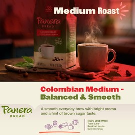 Panera Colombian Ground Coffee, Medium Roast With Brown Sugar Hints - Smooth Balanced Everyday Brew, 100% Arabica Beans, Clean Label No Artificial Ingredients - Kosher Certified, 12oz Bag Pack of 6 (72oz Total)